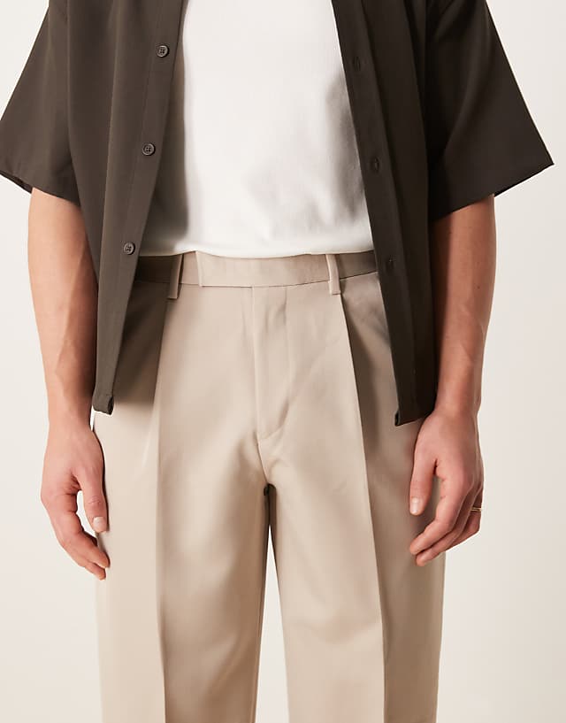 Asos ASOS DESIGN Smart Wide Leg Trousers With Front Pleat In Stone