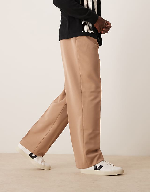 Asos ASOS DESIGN Smart Wide Leg Trousers With Front Pleat In Camel