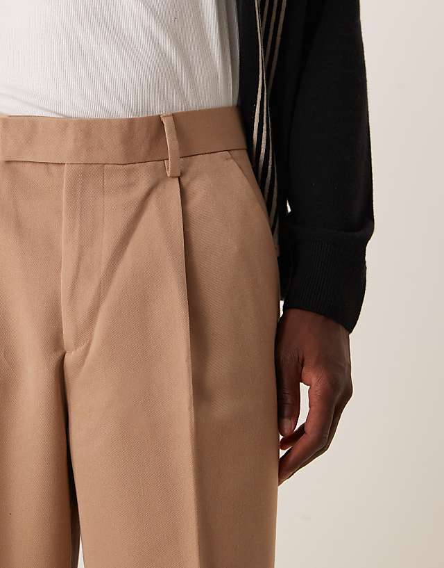 Asos ASOS DESIGN Smart Wide Leg Trousers With Front Pleat In Camel