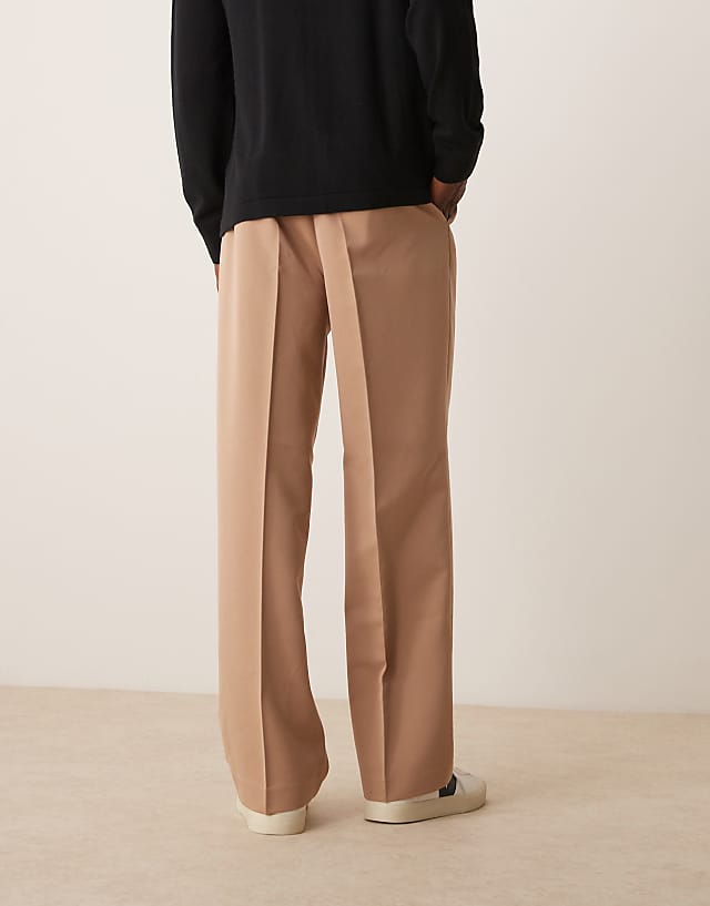 Asos ASOS DESIGN Smart Wide Leg Trousers With Front Pleat In Camel