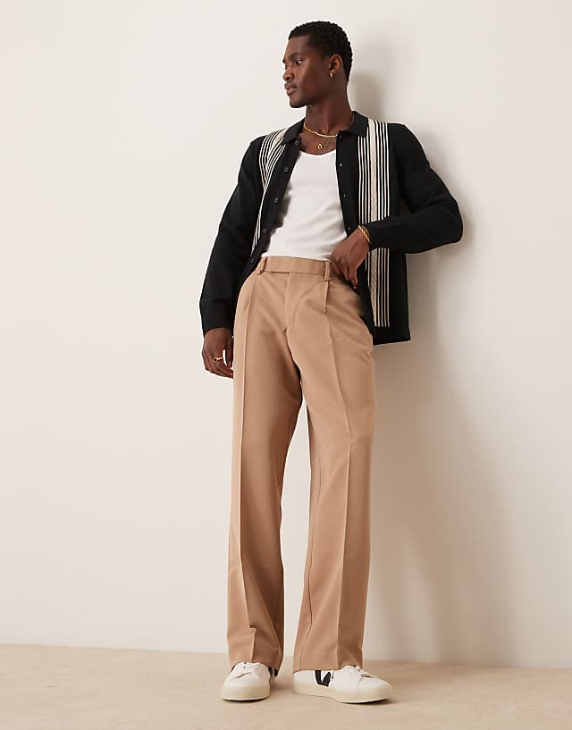 asos ASOS DESIGN smart wide leg trousers with front pleat in camel