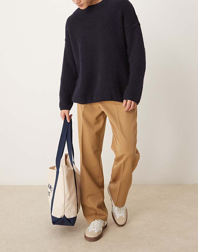 asos ASOS DESIGN smart wide leg trousers with front pleat in dusty camel