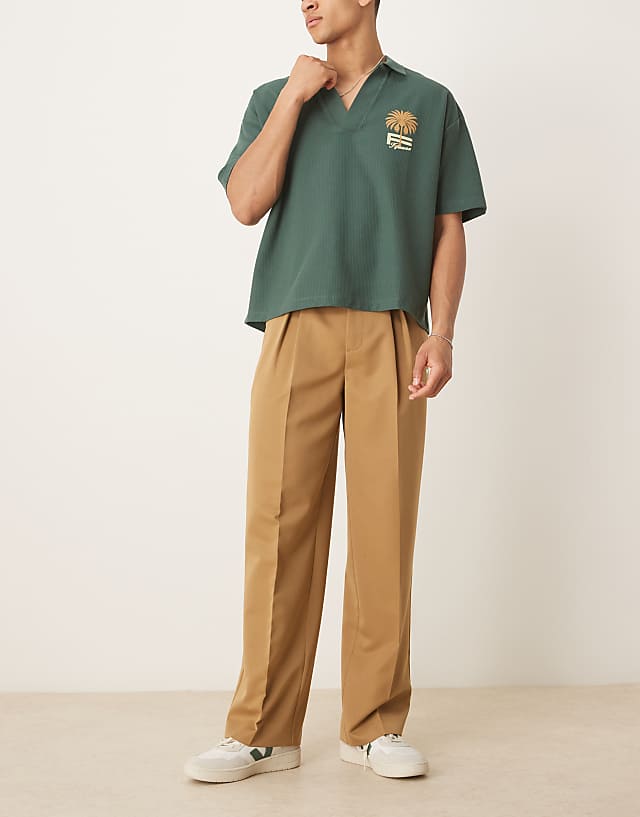 Asos ASOS DESIGN Smart Wide Leg Trousers With Inverted Pleats In Camel