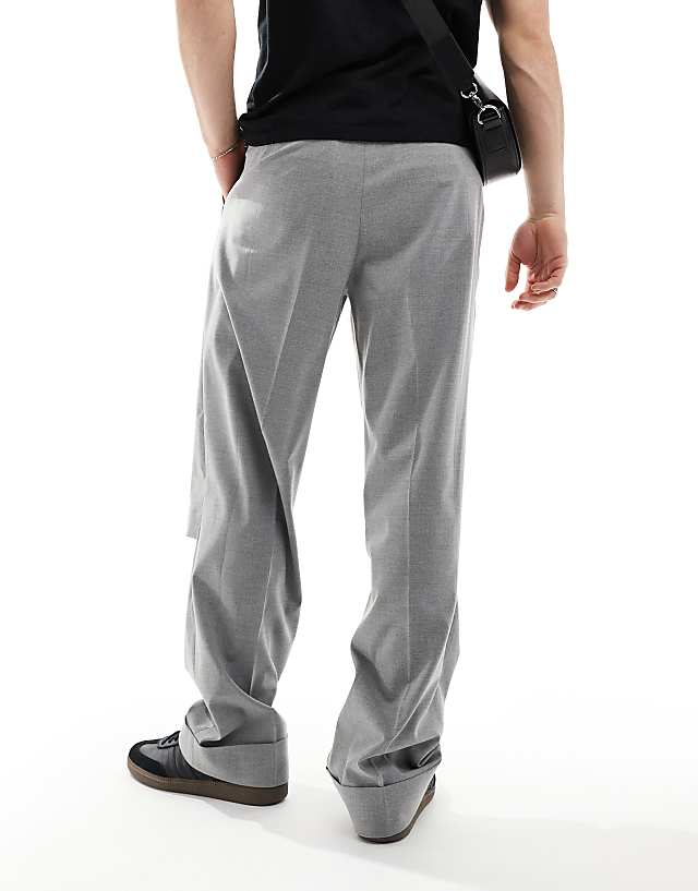 Asos ASOS DESIGN Smart Wide Leg Trousers With Knee Splits In Light Grey