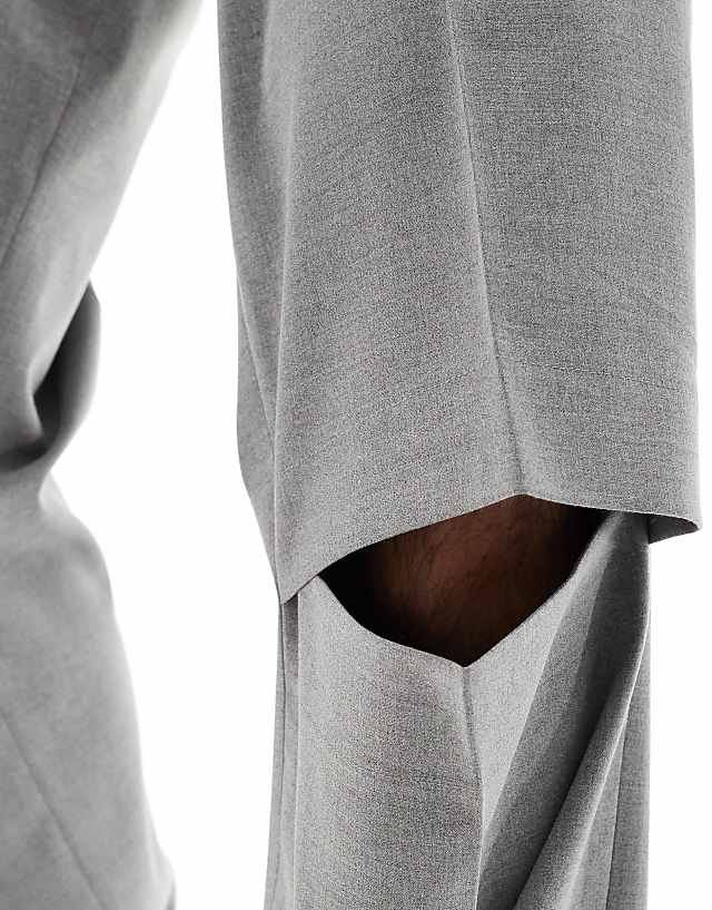 Asos ASOS DESIGN Smart Wide Leg Trousers With Knee Splits In Light Grey