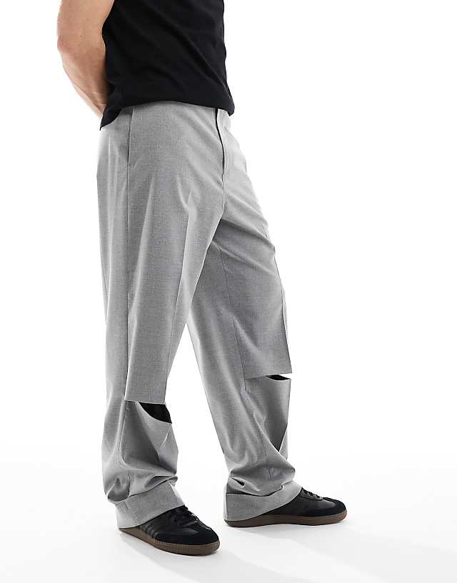 Asos ASOS DESIGN Smart Wide Leg Trousers With Knee Splits In Light Grey