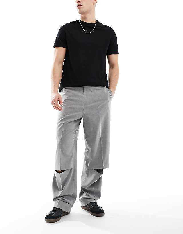 asos ASOS DESIGN smart wide leg trousers with knee splits in light grey