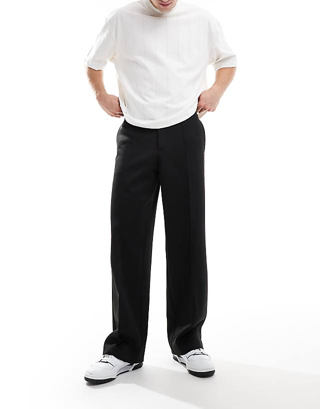 Asos ASOS DESIGN Smart Wide Leg Trousers With Shimmer In Black