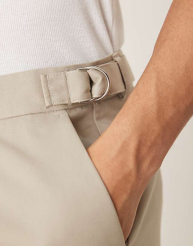Asos ASOS DESIGN Smart Wide Leg Trousers With Side Adjusters In Stone With Front Pleat