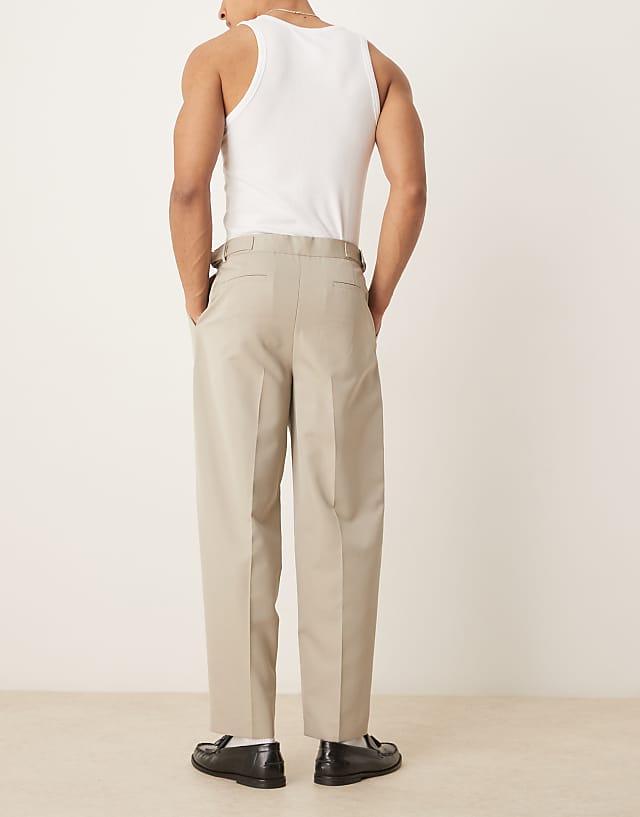 Asos ASOS DESIGN Smart Wide Leg Trousers With Side Adjusters In Stone With Front Pleat