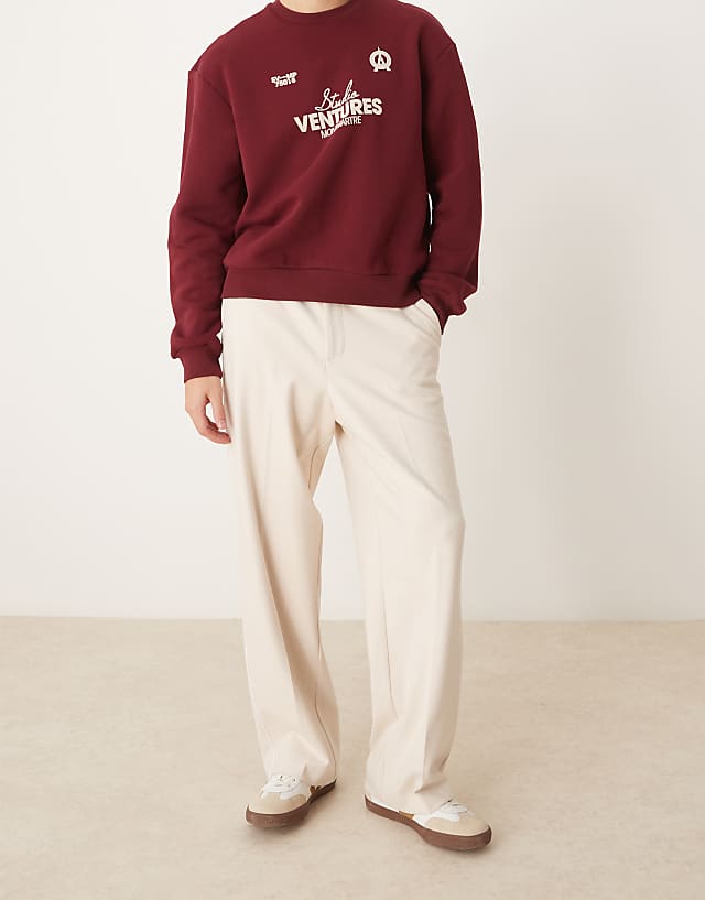 Asos ASOS DESIGN Smart Wide Leg Trousers With Side Piping In Stone
