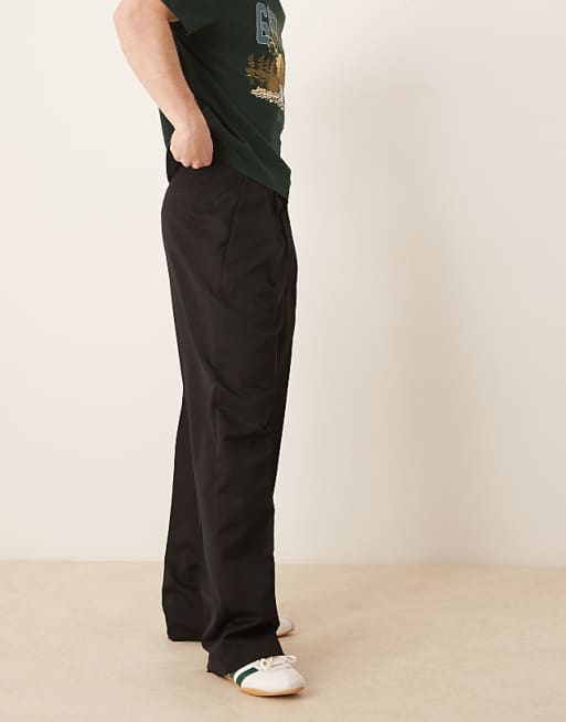 Asos ASOS DESIGN Smart Wide Leg Trousers With Tie Belt And Front Pleat In Black