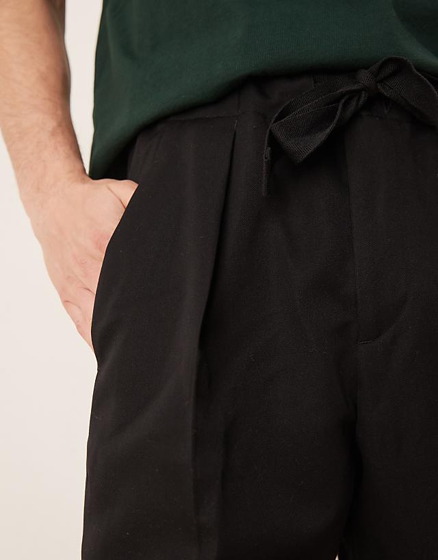 Asos ASOS DESIGN Smart Wide Leg Trousers With Tie Belt And Front Pleat In Black
