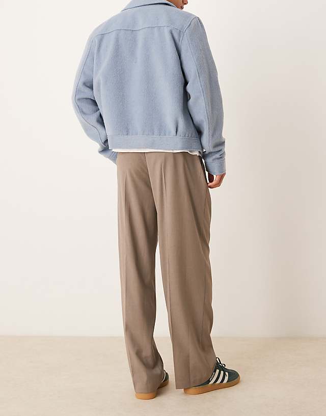 Asos ASOS DESIGN Smart Wide Leg Trousers With Triple Pleats In Beige With Half Elasticated Waist