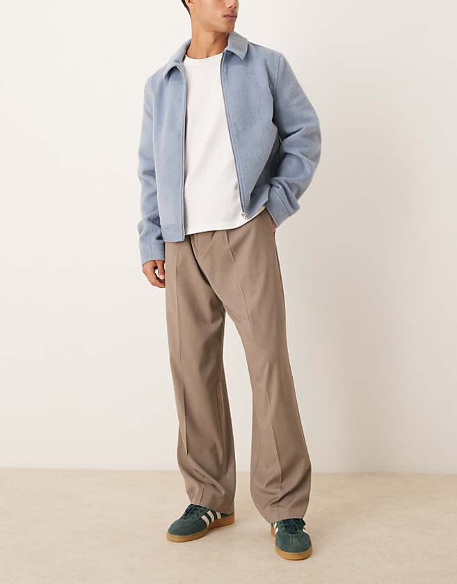 asos ASOS DESIGN smart wide leg trousers with triple pleats in beige with half elasticated waist