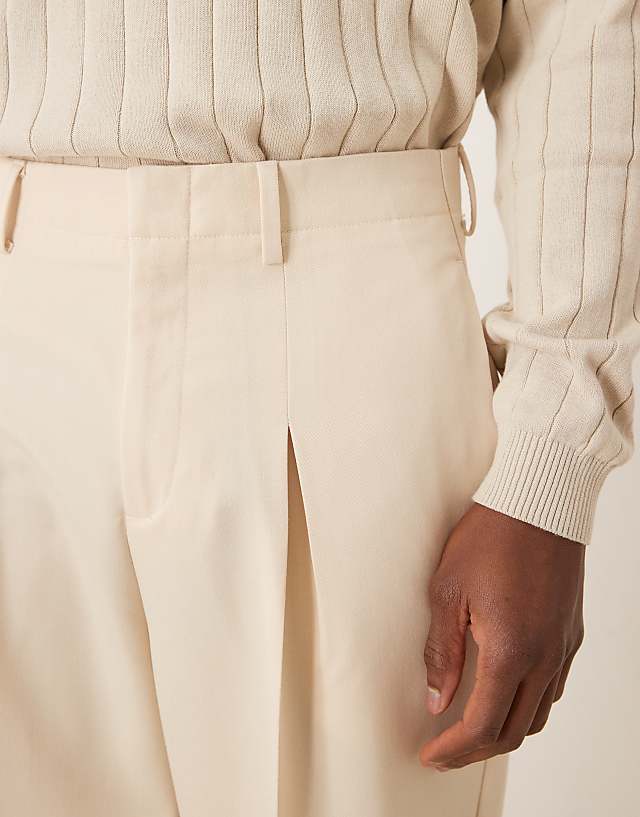 Asos ASOS DESIGN Smart Wide Leg Twill Trousers In Ecru