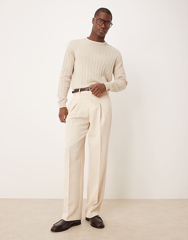 asos ASOS DESIGN smart wide leg twill trousers in ecru