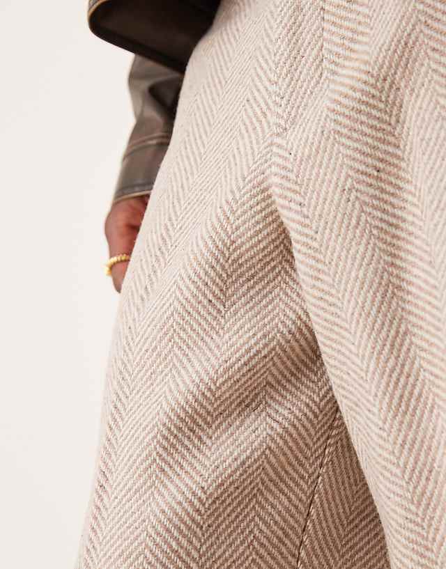 Asos ASOS DESIGN Smart Wide Leg Wool Blend Herringbone Trousers In Stone