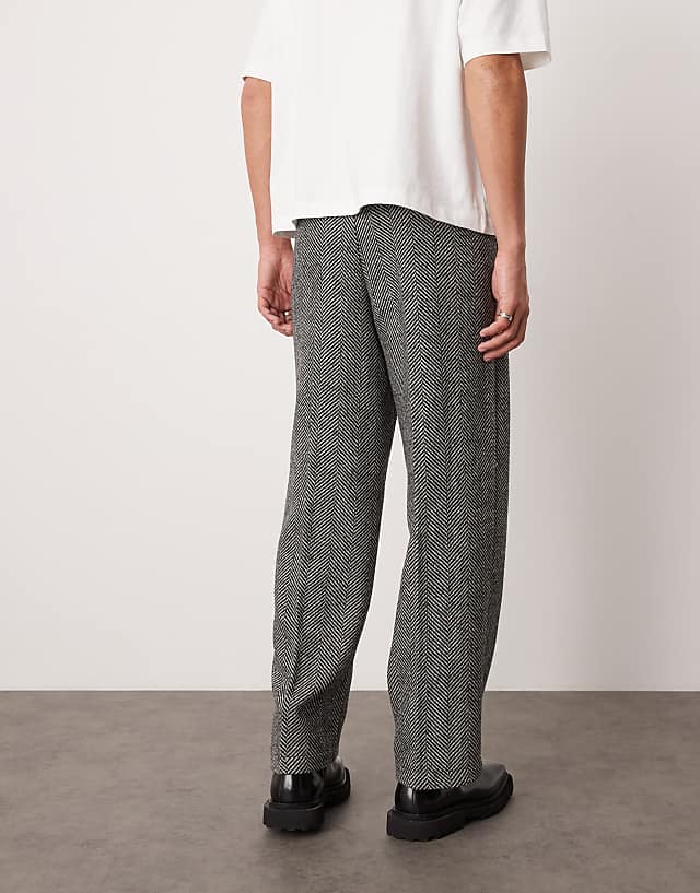Asos ASOS DESIGN Smart Wide Leg Wool Blend Herringbone Trousers In Black