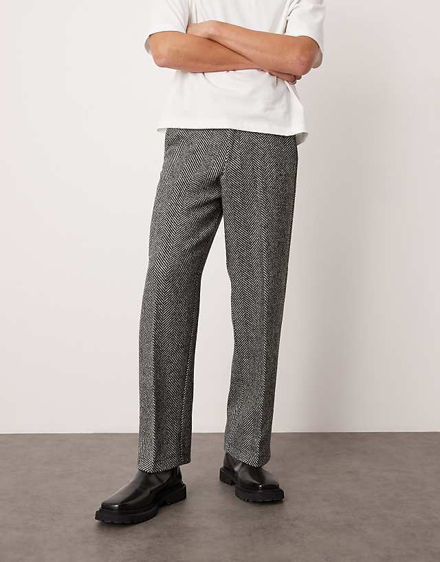 asos ASOS DESIGN smart wide leg wool blend herringbone trousers in black