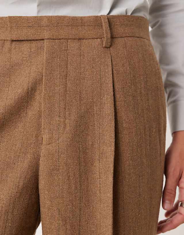 Asos ASOS DESIGN Smart Wide Leg Wool Mix Pinstripe Trouser In Brown