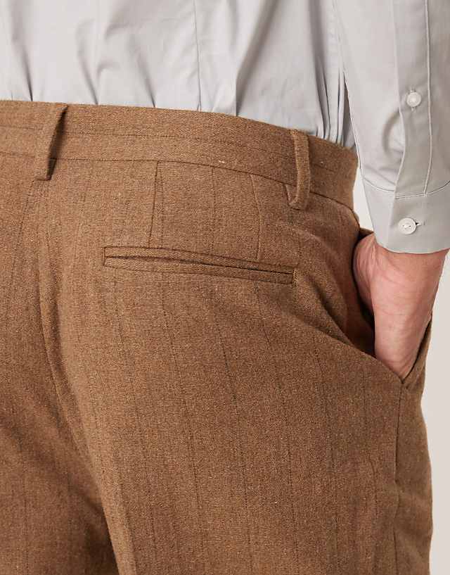 Asos ASOS DESIGN Smart Wide Leg Wool Mix Pinstripe Trouser In Brown