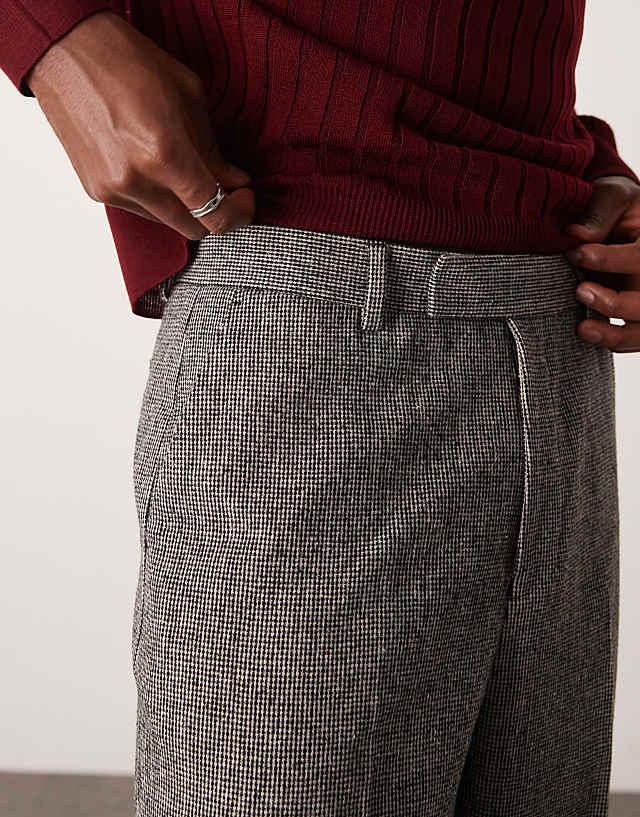 Asos ASOS DESIGN Smart Wide Leg Wool Mix Trousers In Black & White Puppytooth