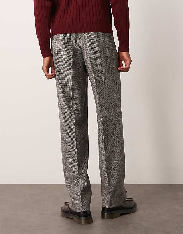 Asos ASOS DESIGN Smart Wide Leg Wool Mix Trousers In Black & White Puppytooth