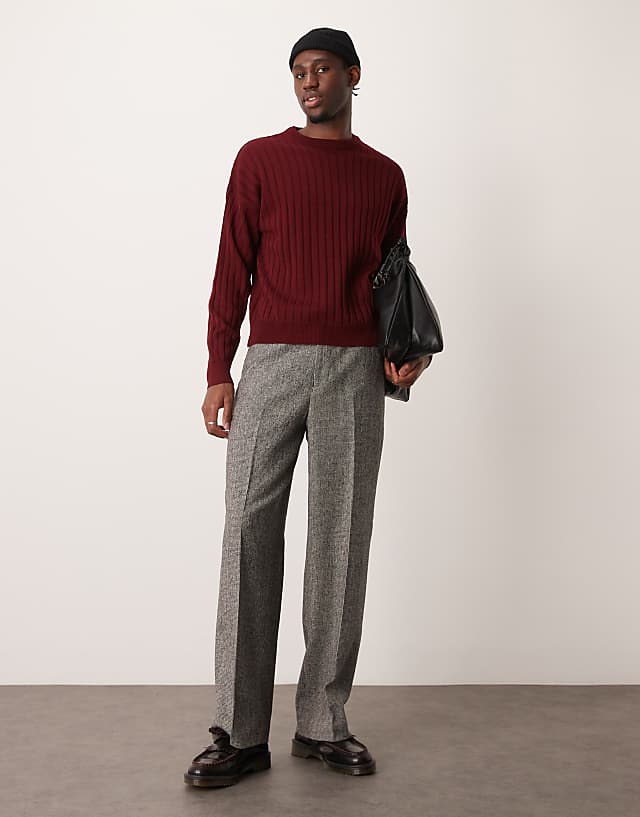 asos ASOS DESIGN smart wide leg wool mix trousers in black & white puppytooth