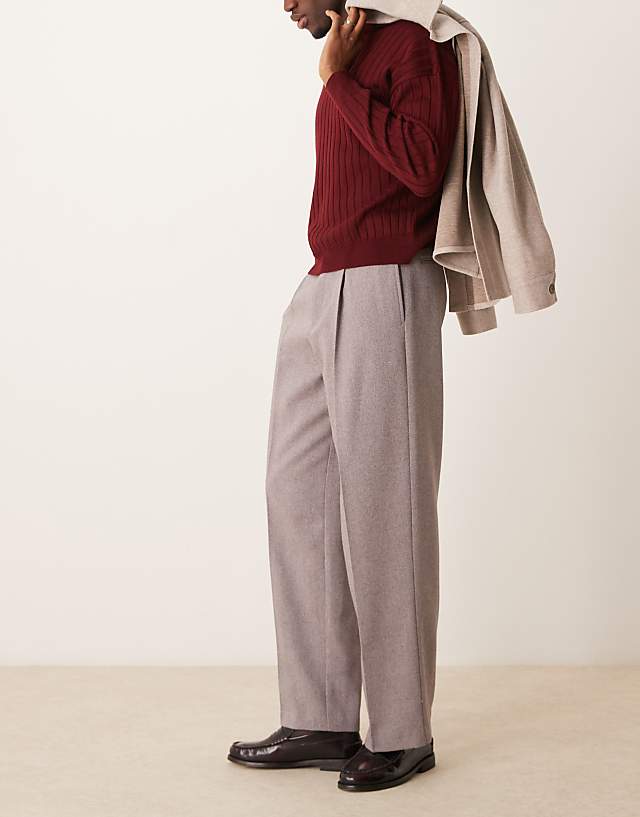 asos ASOS DESIGN smart wide leg wool mix trousers in light brown