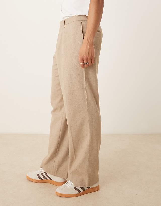 Asos ASOS DESIGN Smart Wide Leg Wool Mix Trousers With Front Pleat In Stone