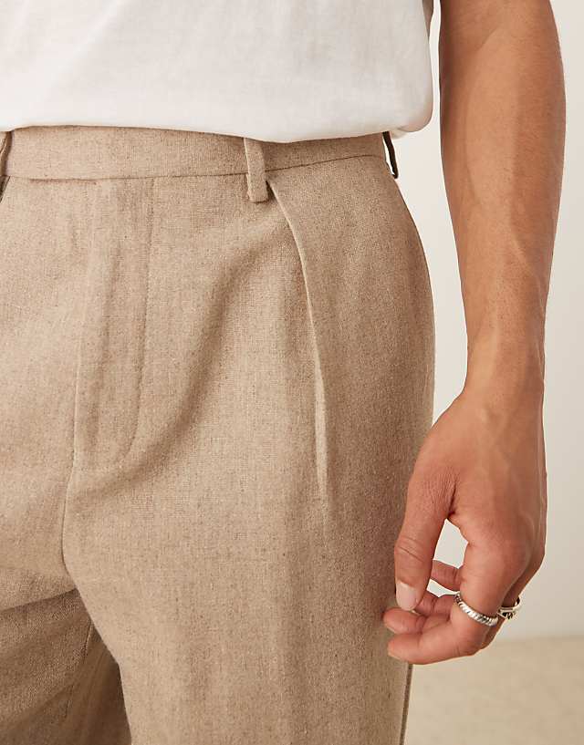 Asos ASOS DESIGN Smart Wide Leg Wool Mix Trousers With Front Pleat In Stone
