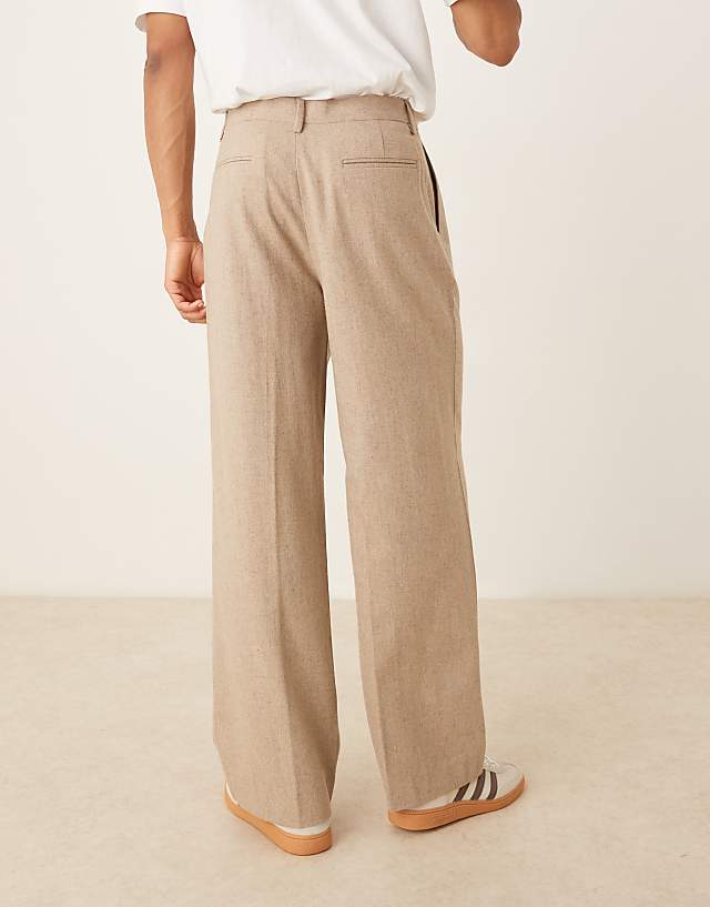 Asos ASOS DESIGN Smart Wide Leg Wool Mix Trousers With Front Pleat In Stone