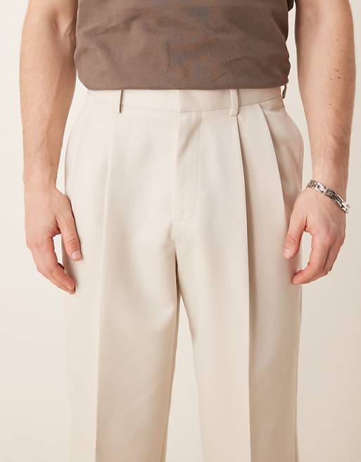 Asos ASOS DESIGN Smart Wide Trousers With Double Pleats In Ecru