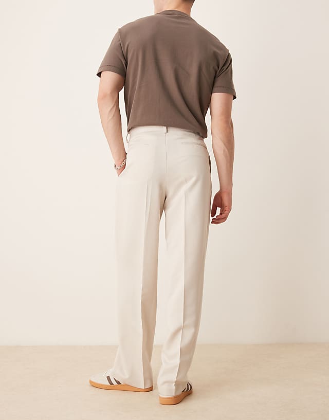 Asos ASOS DESIGN Smart Wide Trousers With Double Pleats In Ecru