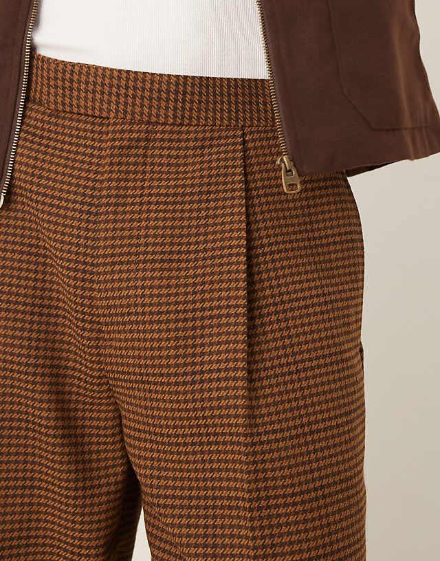 Asos ASOS DESIGN Smart Wool Mix Oversized Tapered Trousers In Brown Herringbone With Half Elasticated Waist
