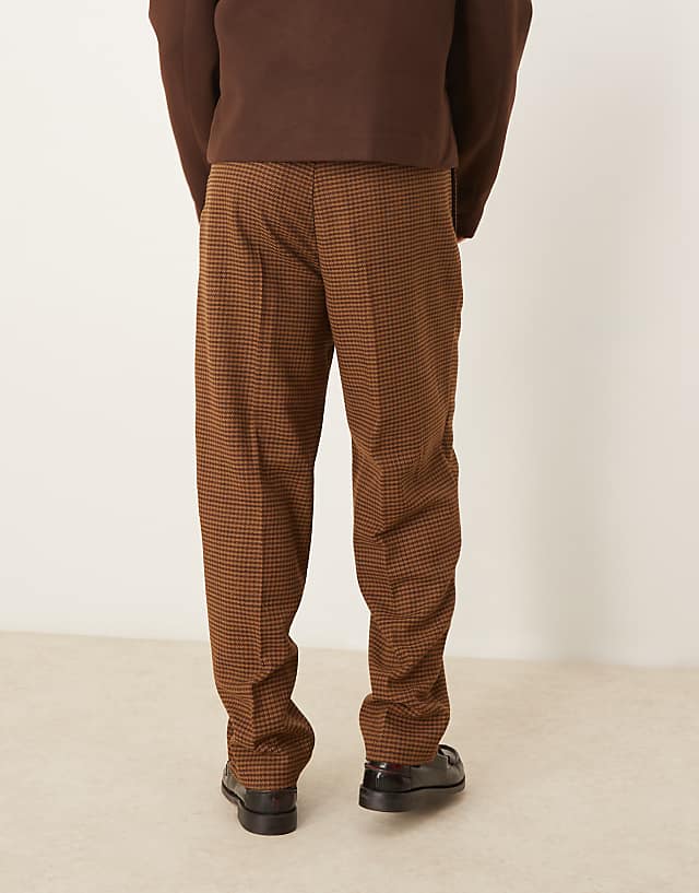 Asos ASOS DESIGN Smart Wool Mix Oversized Tapered Trousers In Brown Herringbone With Half Elasticated Waist