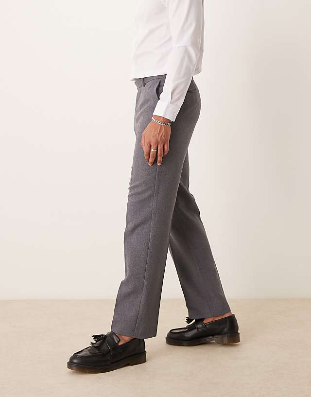 Asos ASOS DESIGN Smart Wool Mix Straight Leg Trousers In Light Grey Twill