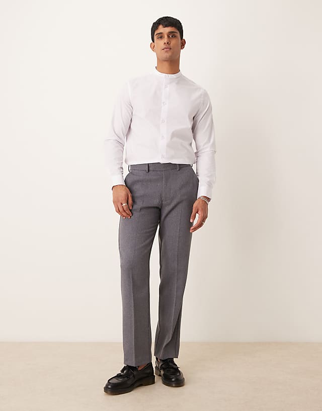 asos ASOS DESIGN smart wool mix straight leg trousers in light grey twill