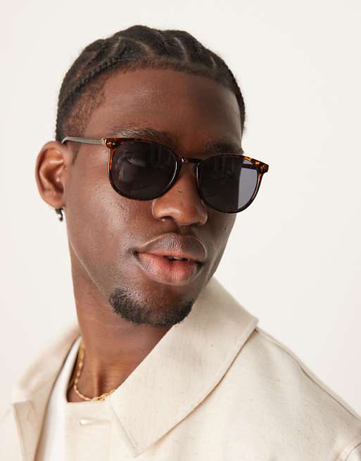 asos ASOS DESIGN sqaure sunglasses with smoke lens and tortoise frame