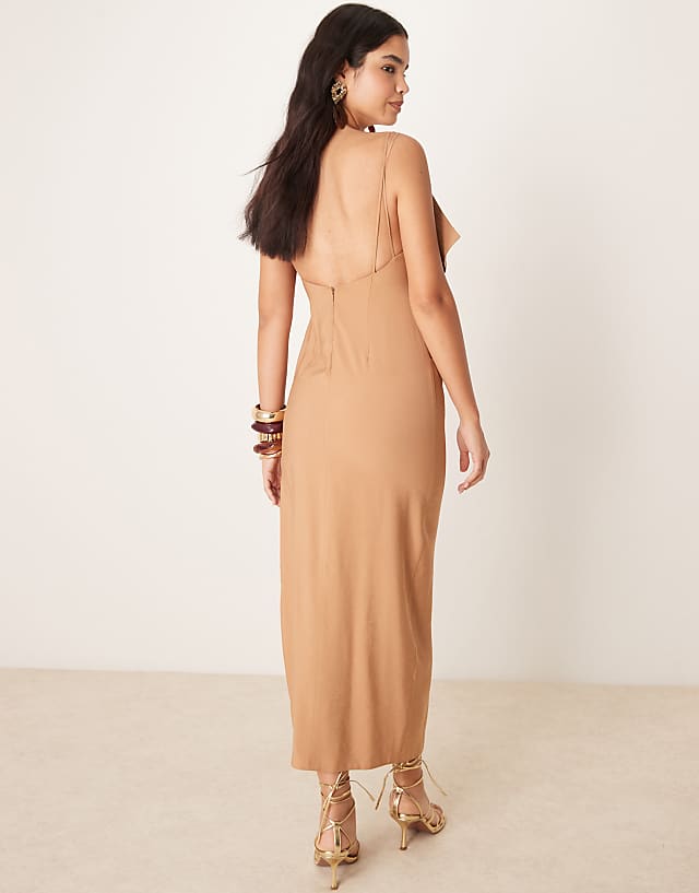 Asos ASOS DESIGN Square Neck Draped Midaxi Dress In Tobacco