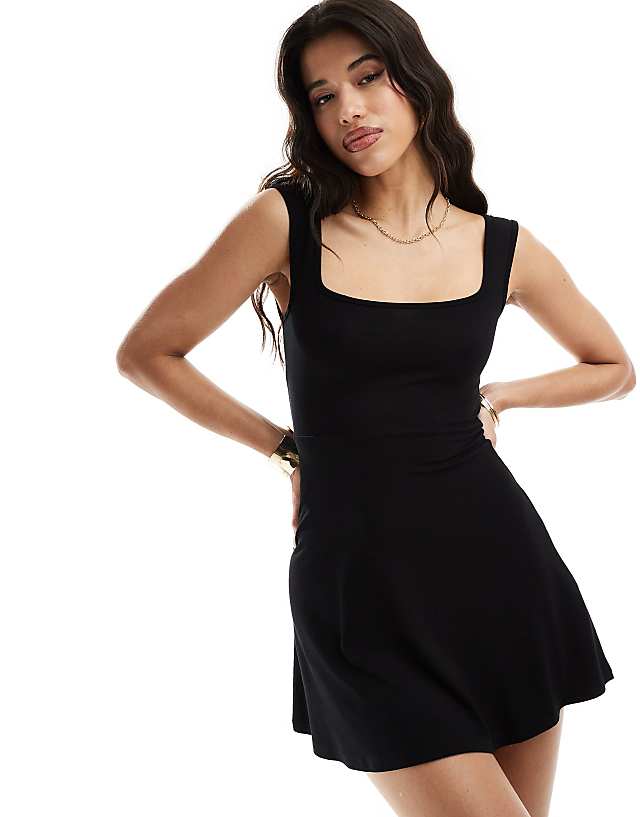 Asos ASOS DESIGN Square Neck Softline Mini Dress In Black