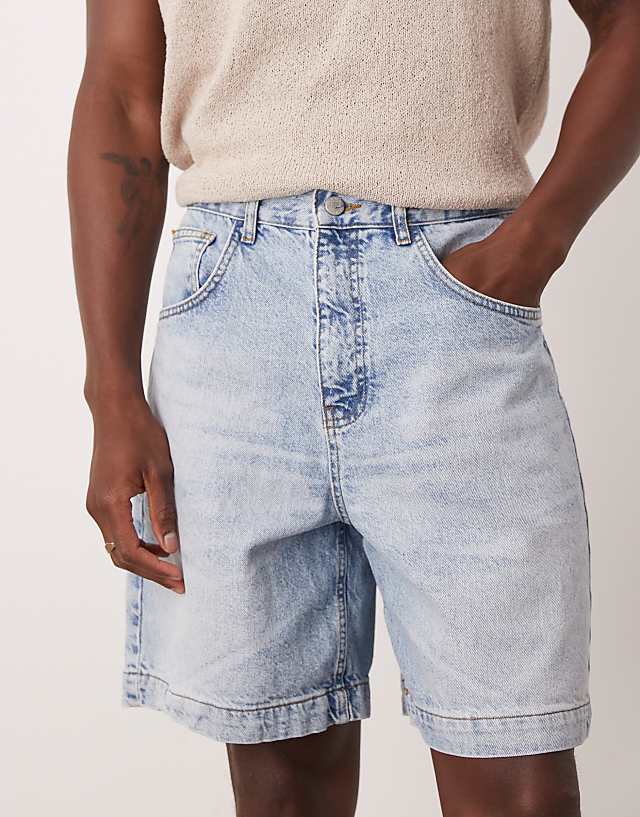 Asos ASOS DESIGN Standard Length Denim Fatigue Jorts In Light Wash Blue