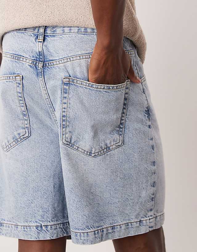 Asos ASOS DESIGN Standard Length Denim Fatigue Jorts In Light Wash Blue