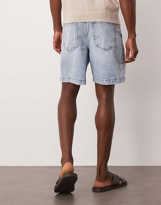 Asos ASOS DESIGN Standard Length Denim Fatigue Jorts In Light Wash Blue