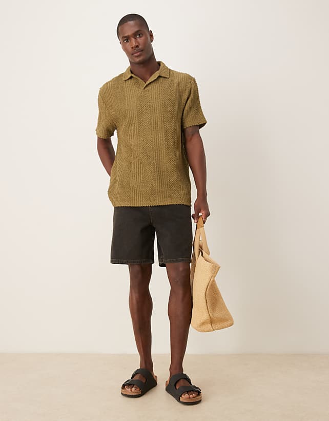 asos ASOS DESIGN standard length denim jort in brown wash