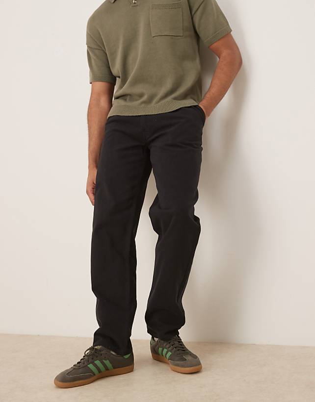 asos ASOS DESIGN straight chinos in black with pleats