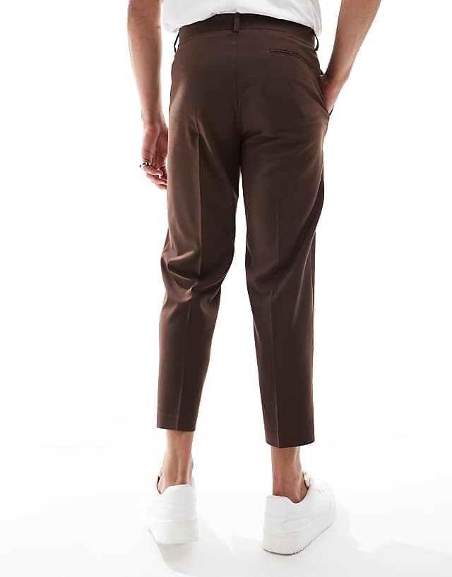 Asos ASOS DESIGN Straight Crop Suit Trousers In Brown