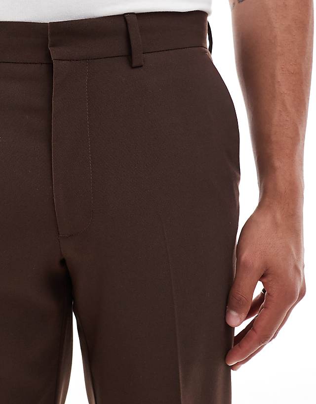 Asos ASOS DESIGN Straight Crop Suit Trousers In Brown