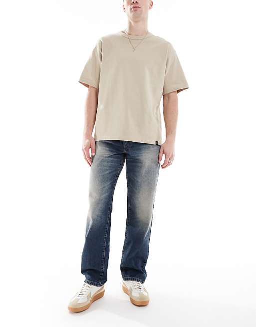 asos ASOS DESIGN straight jeans with tint in mid wash blue